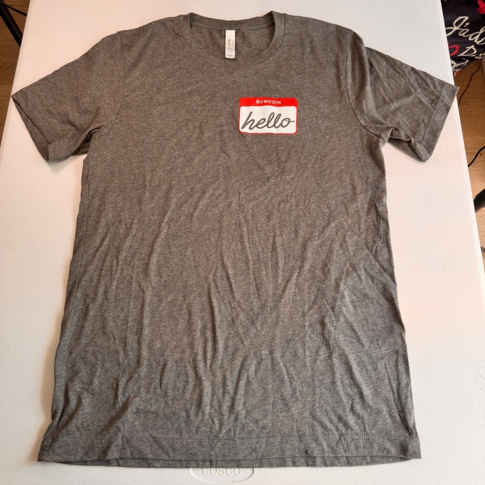 Bowdoin Hello T-Shirt Gray Cotton Blend Graphic Tee Size M